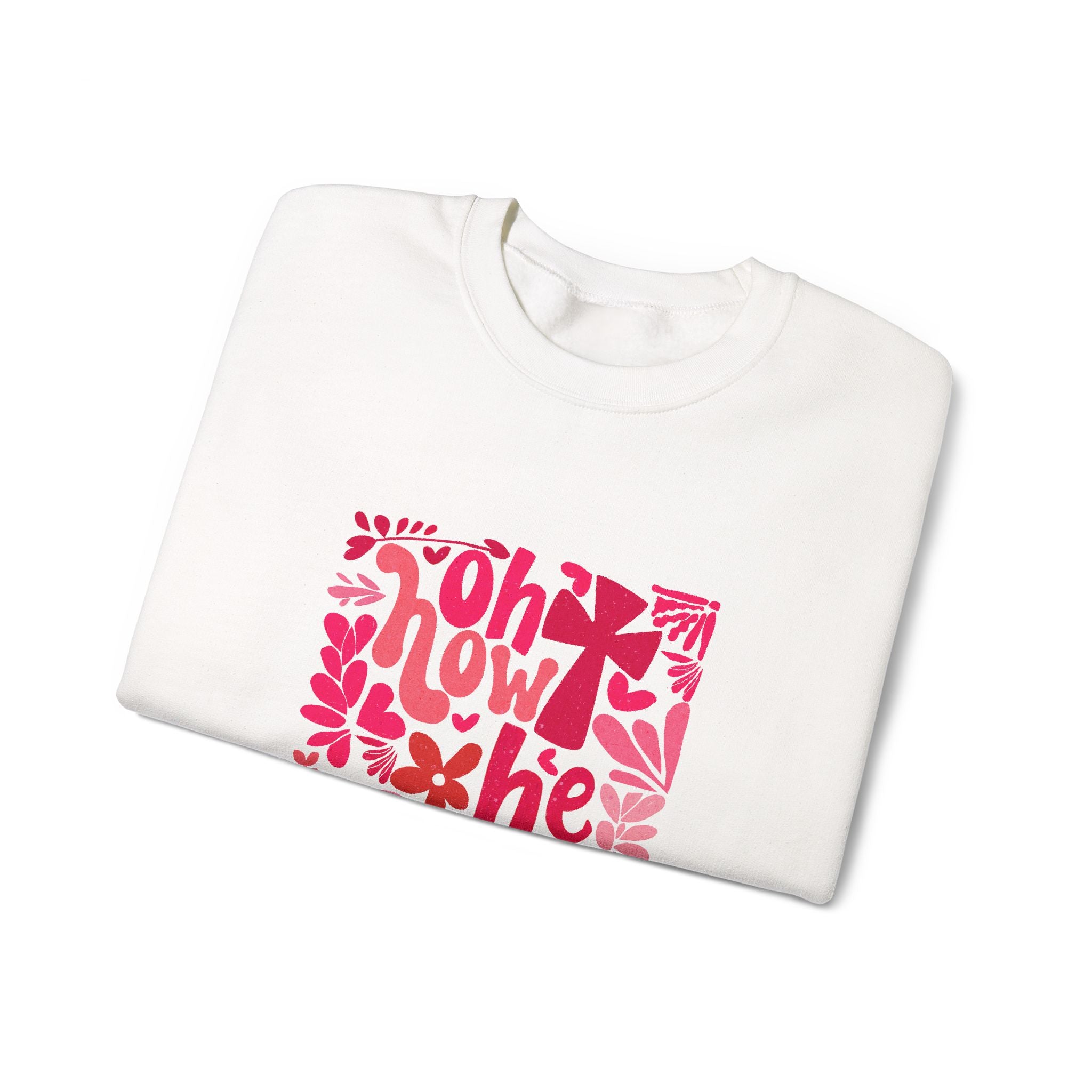 Crewneck Sweatshirt — "Oh How He Loves Us" Christian Scripture Design (Ephesians 2:4-8)