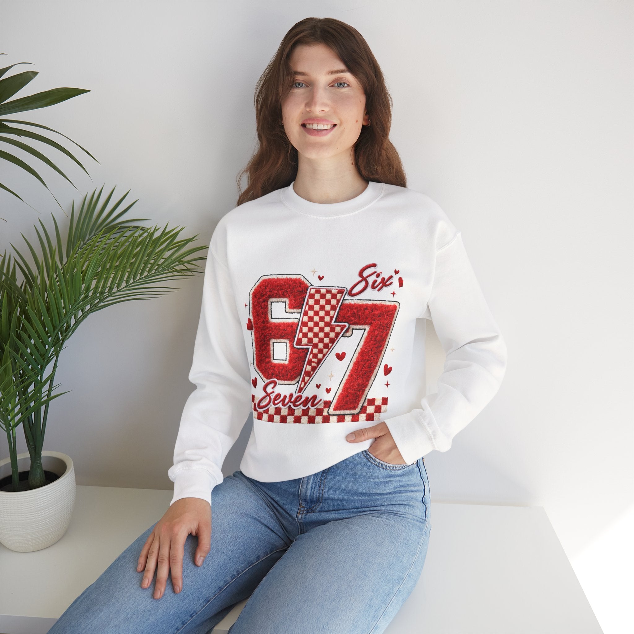 Crewneck Sweatshirt "67 Seven" Retro Racing Heart Graphic