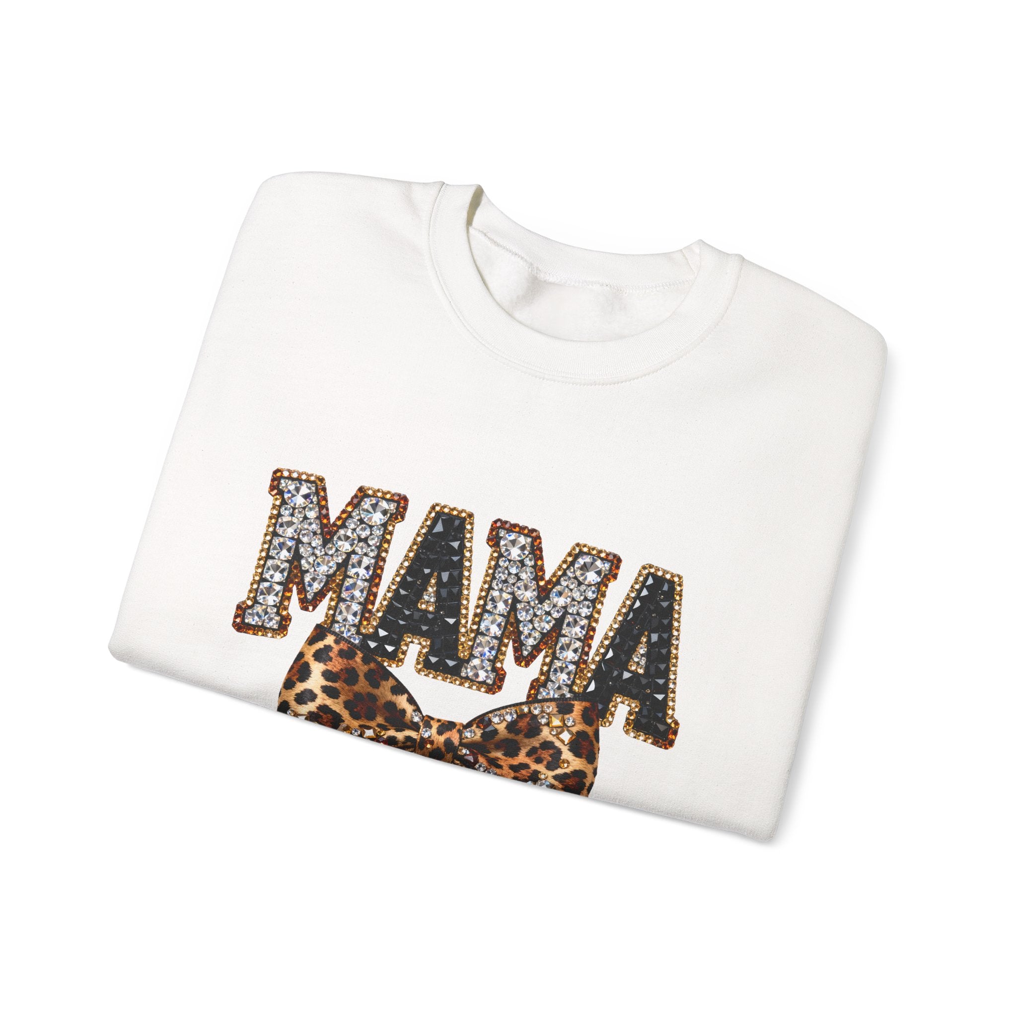 Mama Leopard Bow Crewneck Sweatshirt — Mama Graphic Pullover for Moms