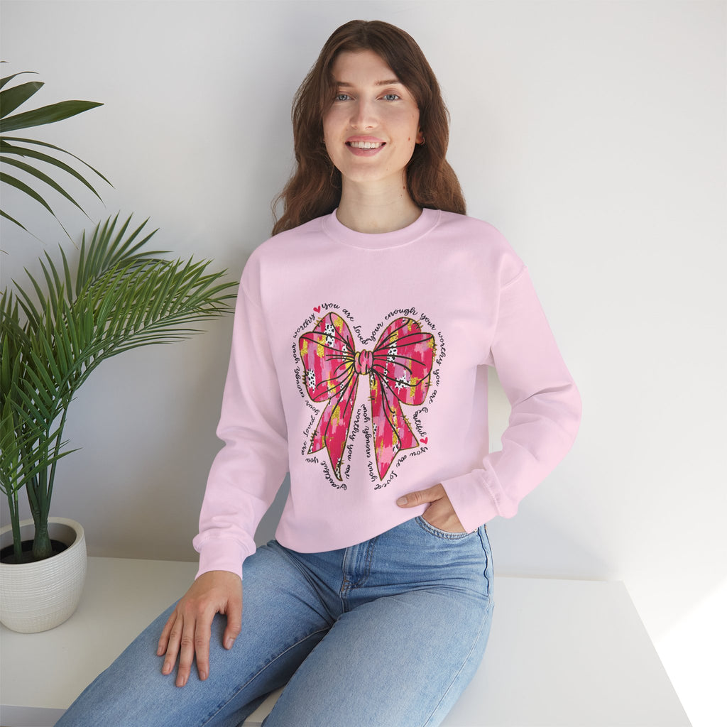 Bow Graphic Sweatshirt — Pink Floral Ribbon Design
