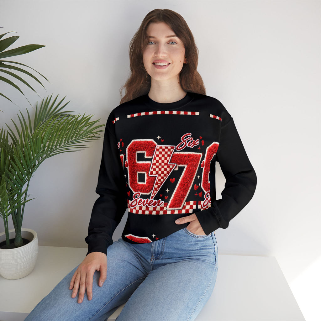 Crewneck Sweatshirt "67 Seven" Retro Racing Heart Graphic