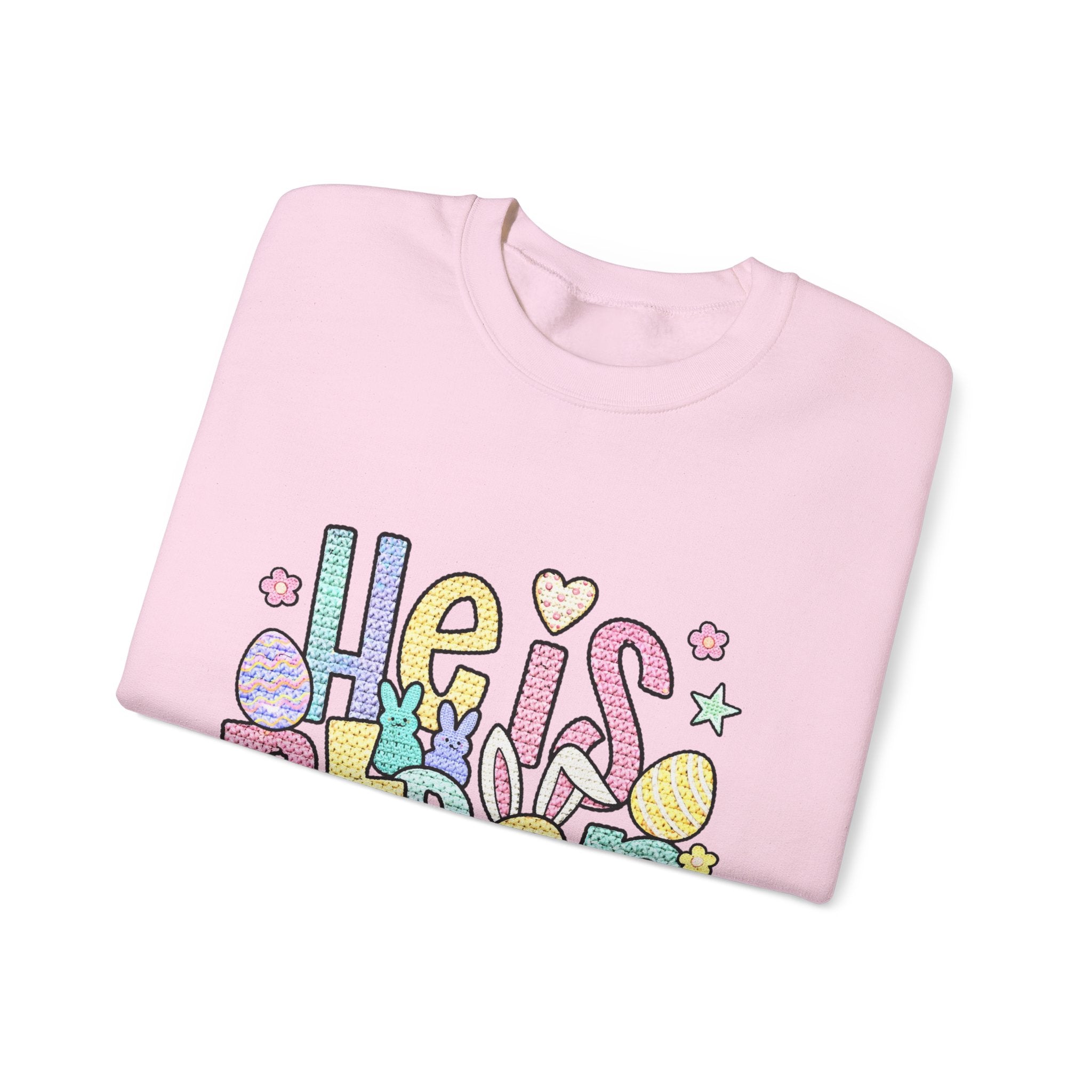 Crewneck Sweatshirt — Pastel "He is Risen" Easter Graphic