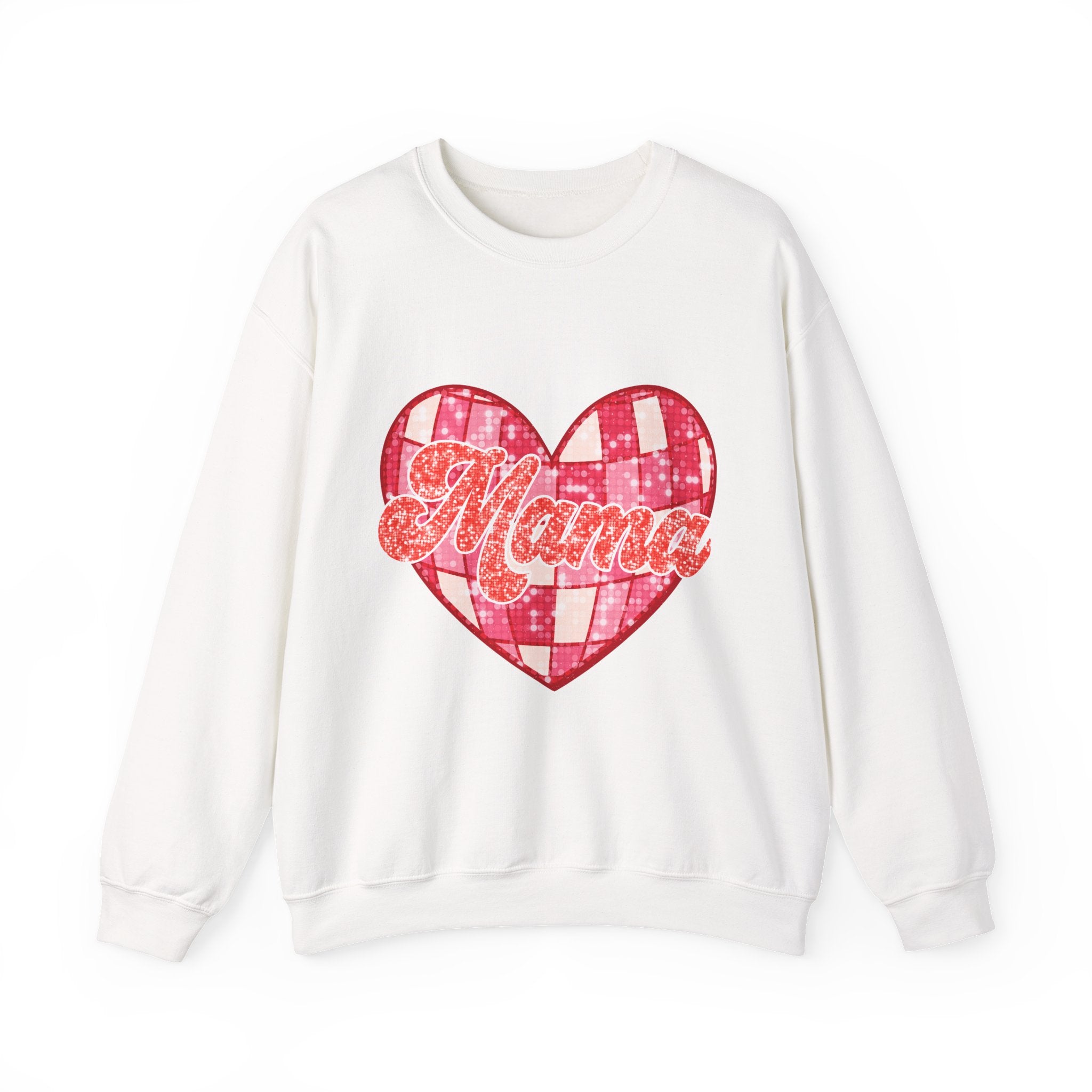 Mama Heart Crewneck Sweatshirt — Pink Patchwork Love Graphic