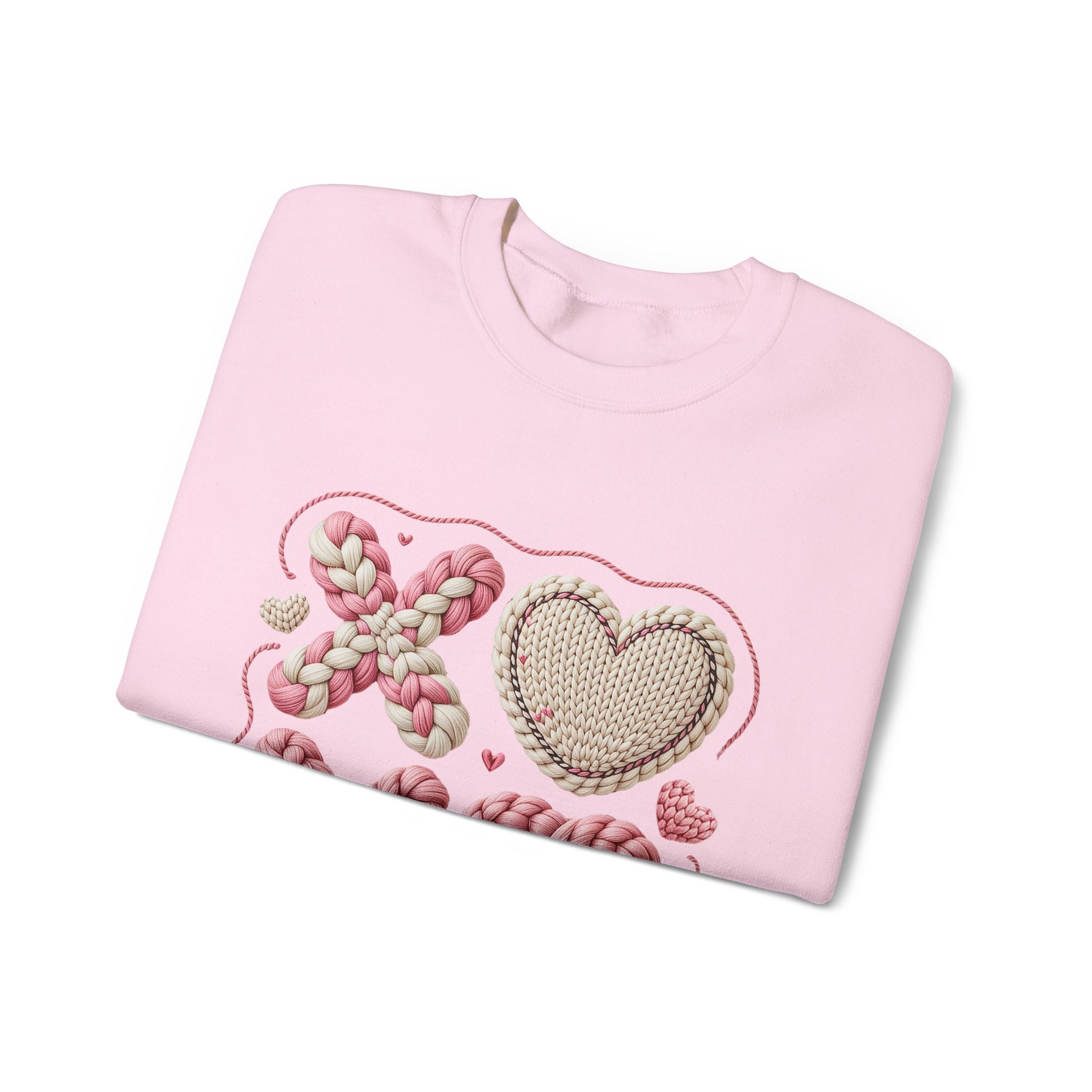 XO Heart Crewneck Sweatshirt — Pink Knit Valentine Pullover