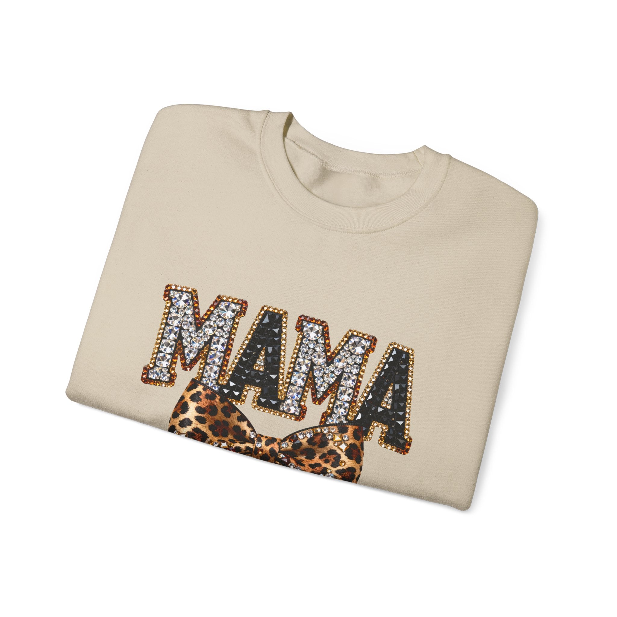 Mama Leopard Bow Crewneck Sweatshirt — Mama Graphic Pullover for Moms