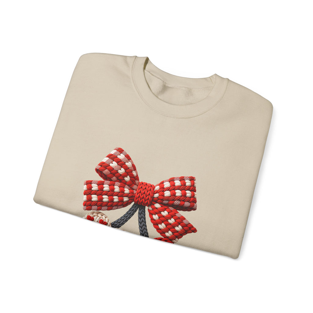 Heart Ornament Crewneck Sweatshirt — Knitted Red Hearts & Gingham Bow Valentine's Pullover