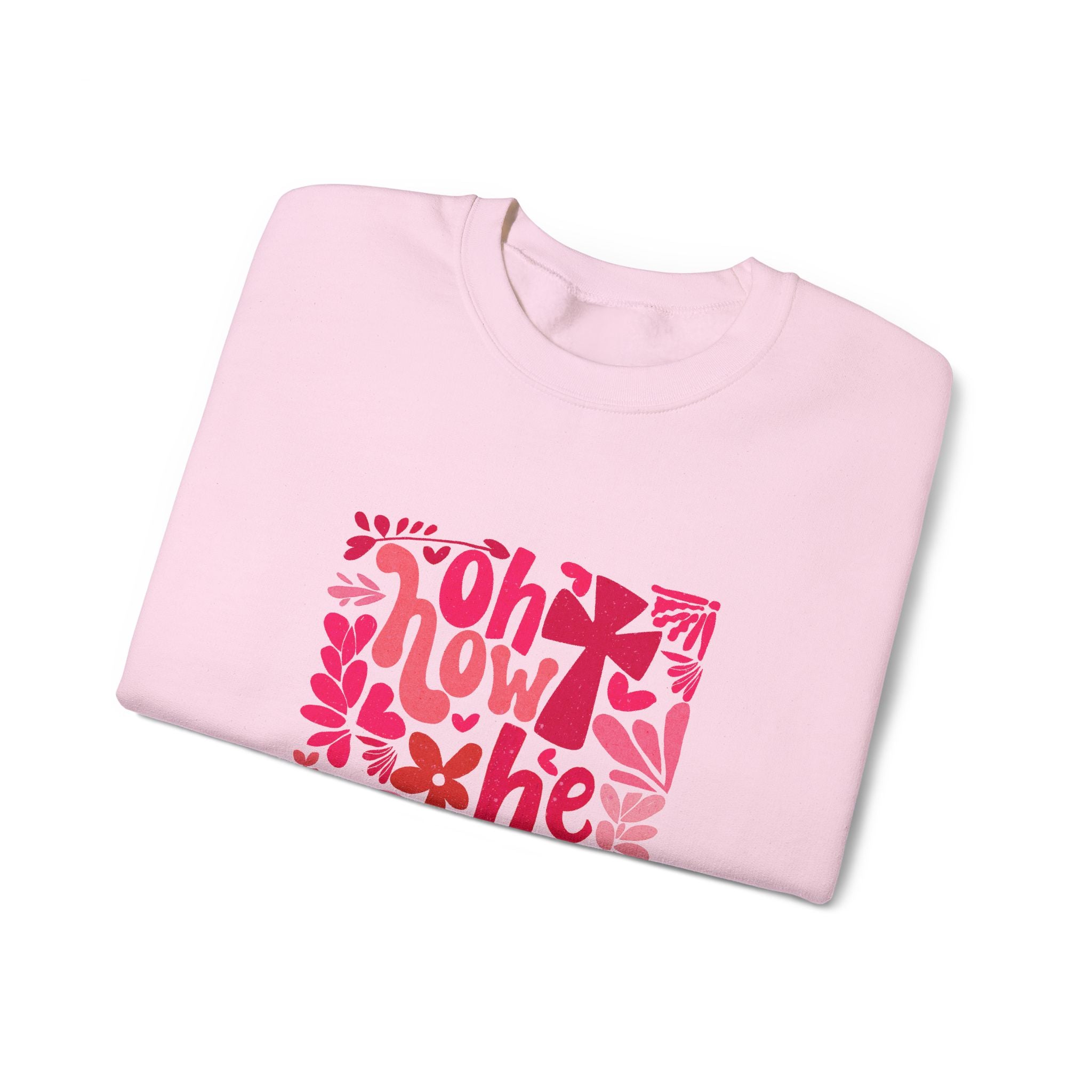 Crewneck Sweatshirt — "Oh How He Loves Us" Christian Scripture Design (Ephesians 2:4-8)