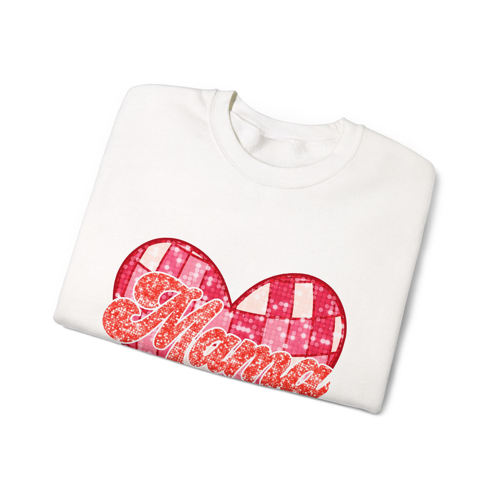 Mama Heart Crewneck Sweatshirt — Pink Patchwork Love Graphic