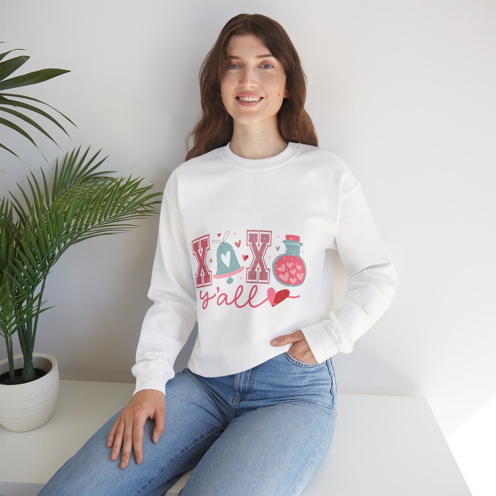 Valentine 'XOX Y'all' Heart Graphic Crewneck Sweatshirt