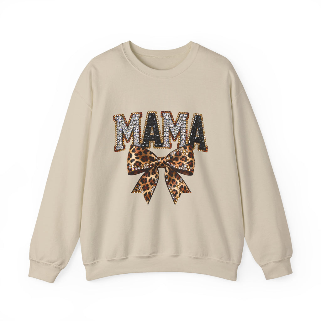 Mama Leopard Bow Crewneck Sweatshirt — Mama Graphic Pullover for Moms