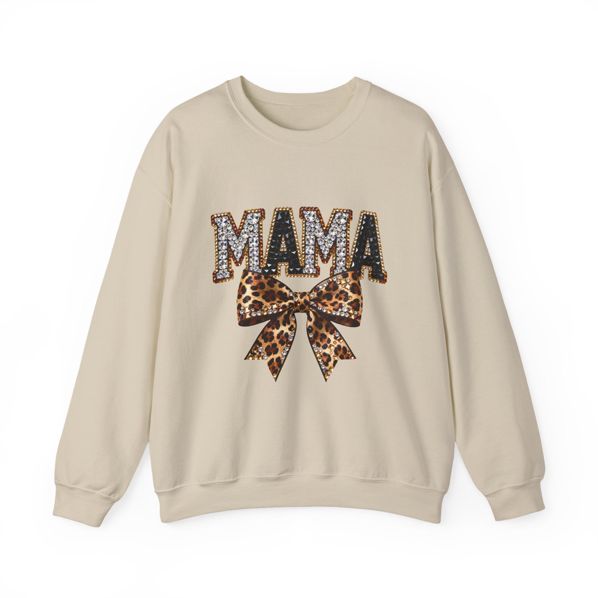 Mama Leopard Bow Crewneck Sweatshirt — Mama Graphic Pullover for Moms