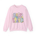 Crewneck Sweatshirt — Pastel "He is Risen" Easter Graphic