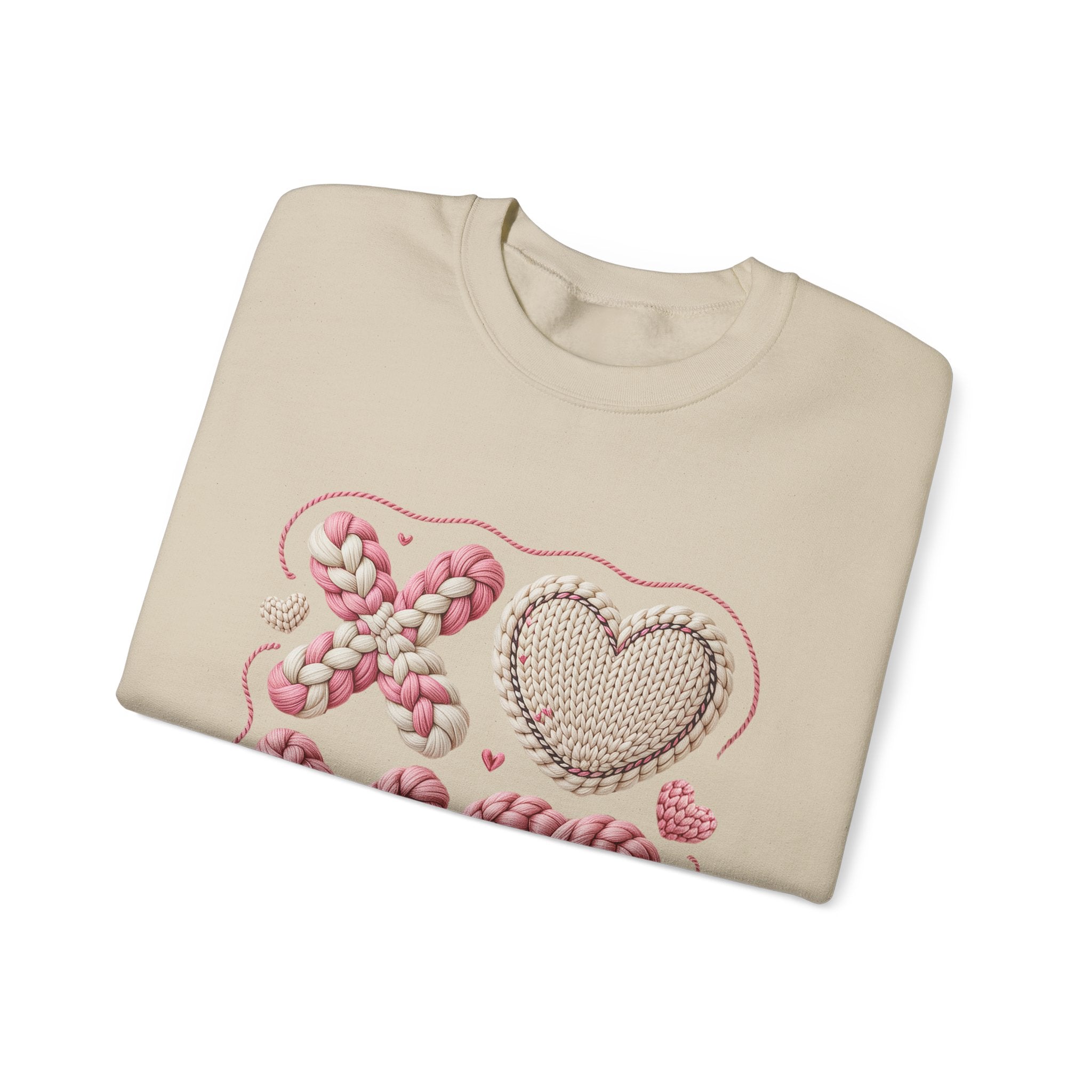XO Heart Crewneck Sweatshirt — Pink Knit Valentine Pullover