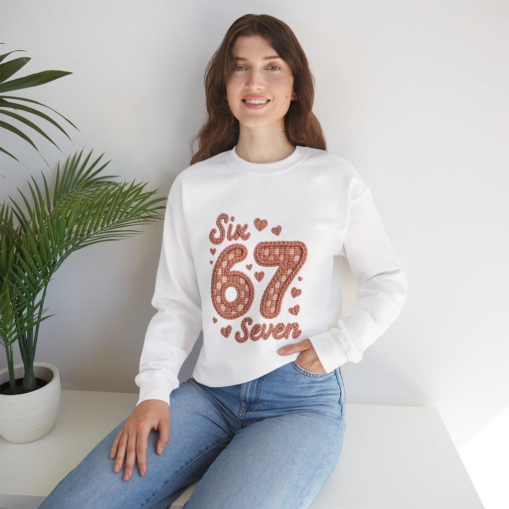 Crewneck Sweatshirt "Six Seven 67" Retro Plaid Hearts