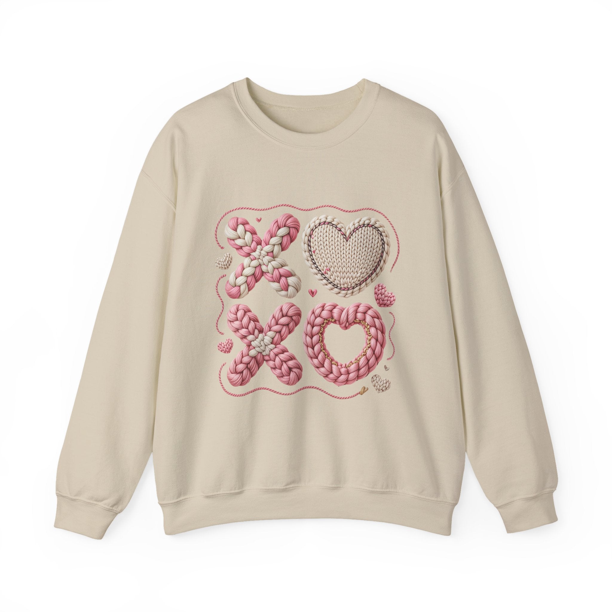 XO Heart Crewneck Sweatshirt — Pink Knit Valentine Pullover