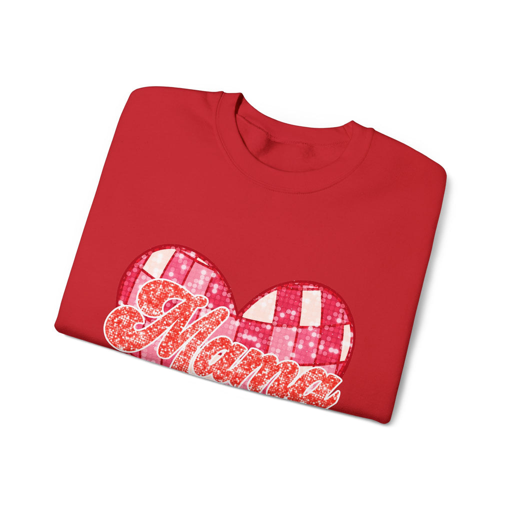 Mama Heart Crewneck Sweatshirt — Pink Patchwork Love Graphic