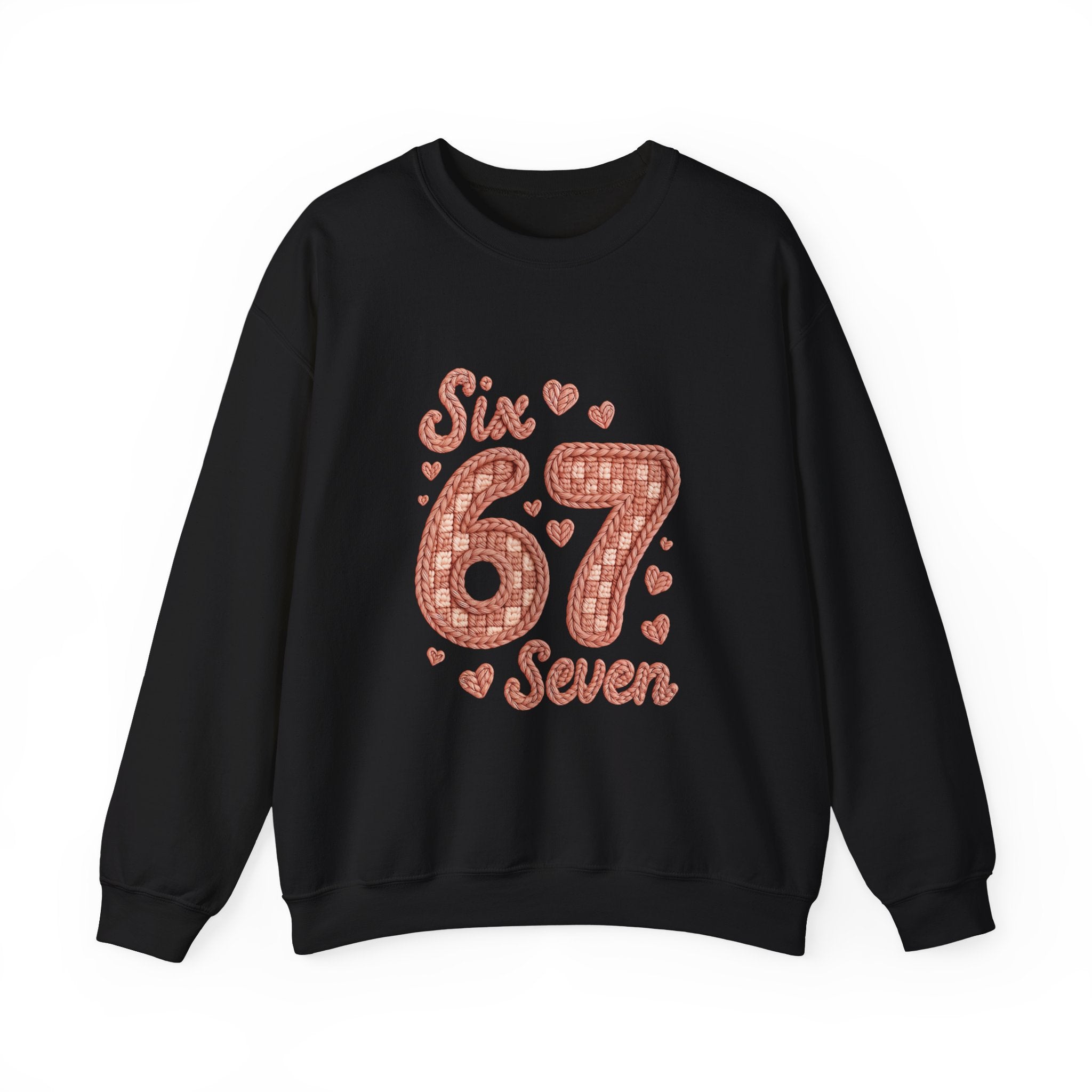 Crewneck Sweatshirt "Six Seven 67" Retro Plaid Hearts