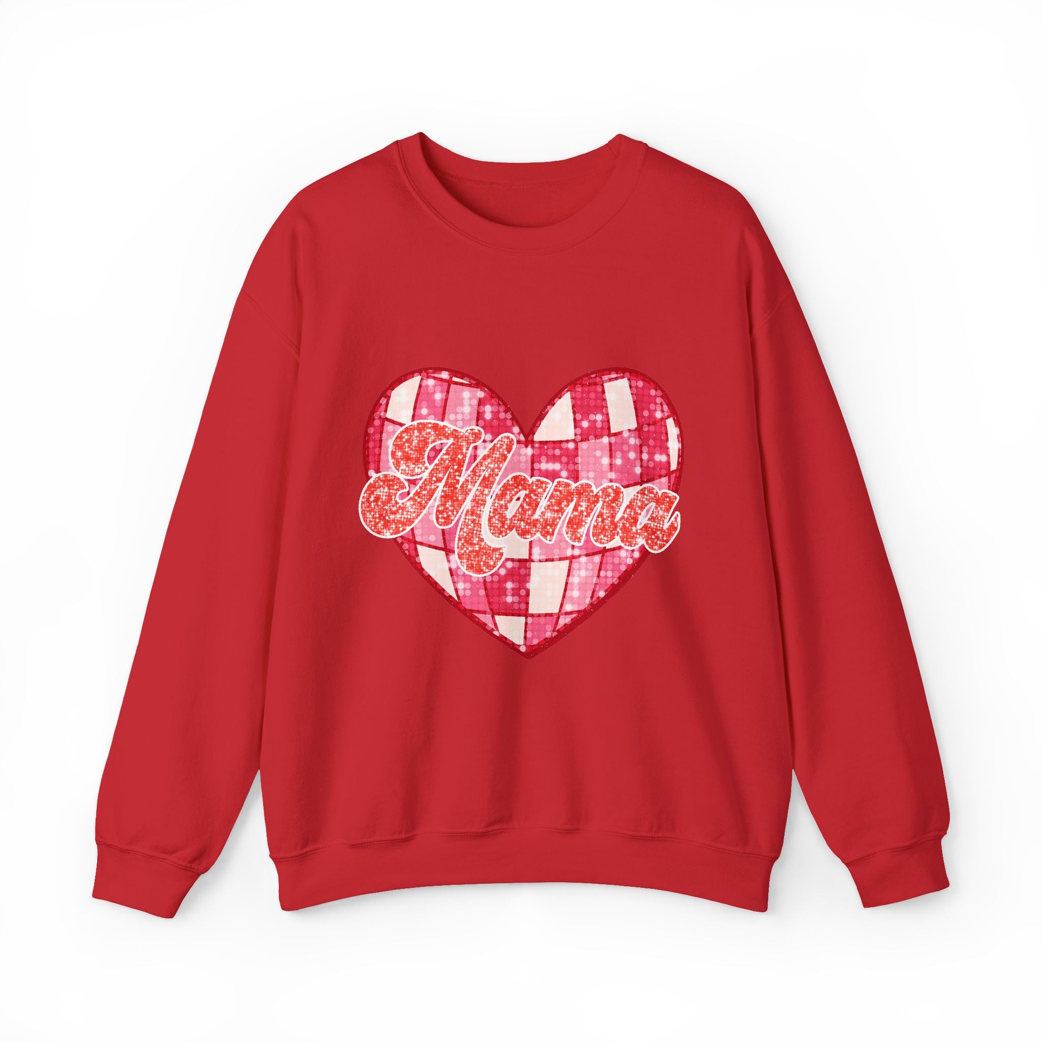 Mama Heart Crewneck Sweatshirt — Pink Patchwork Love Graphic