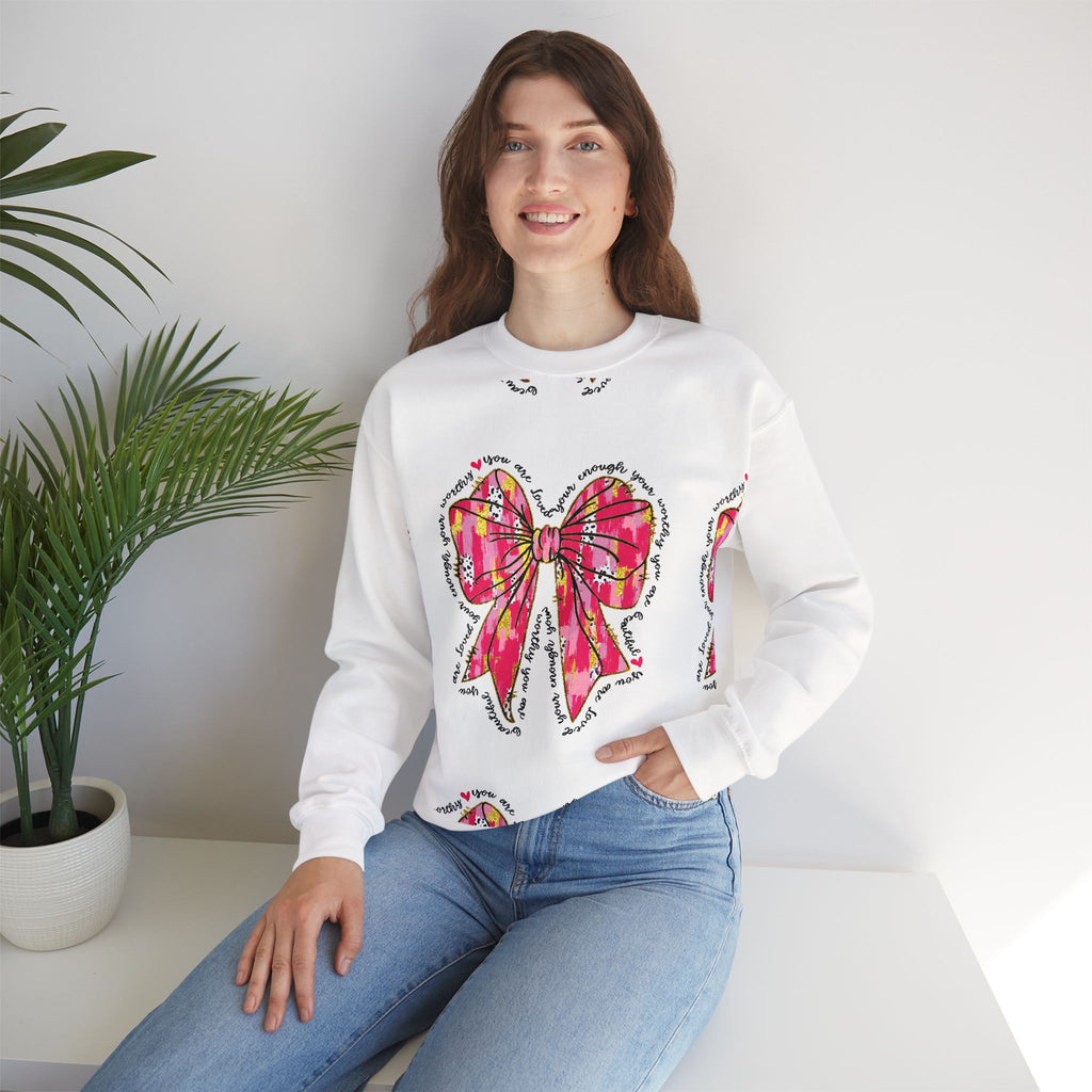 Bow Graphic Sweatshirt — Pink Floral Ribbon Design