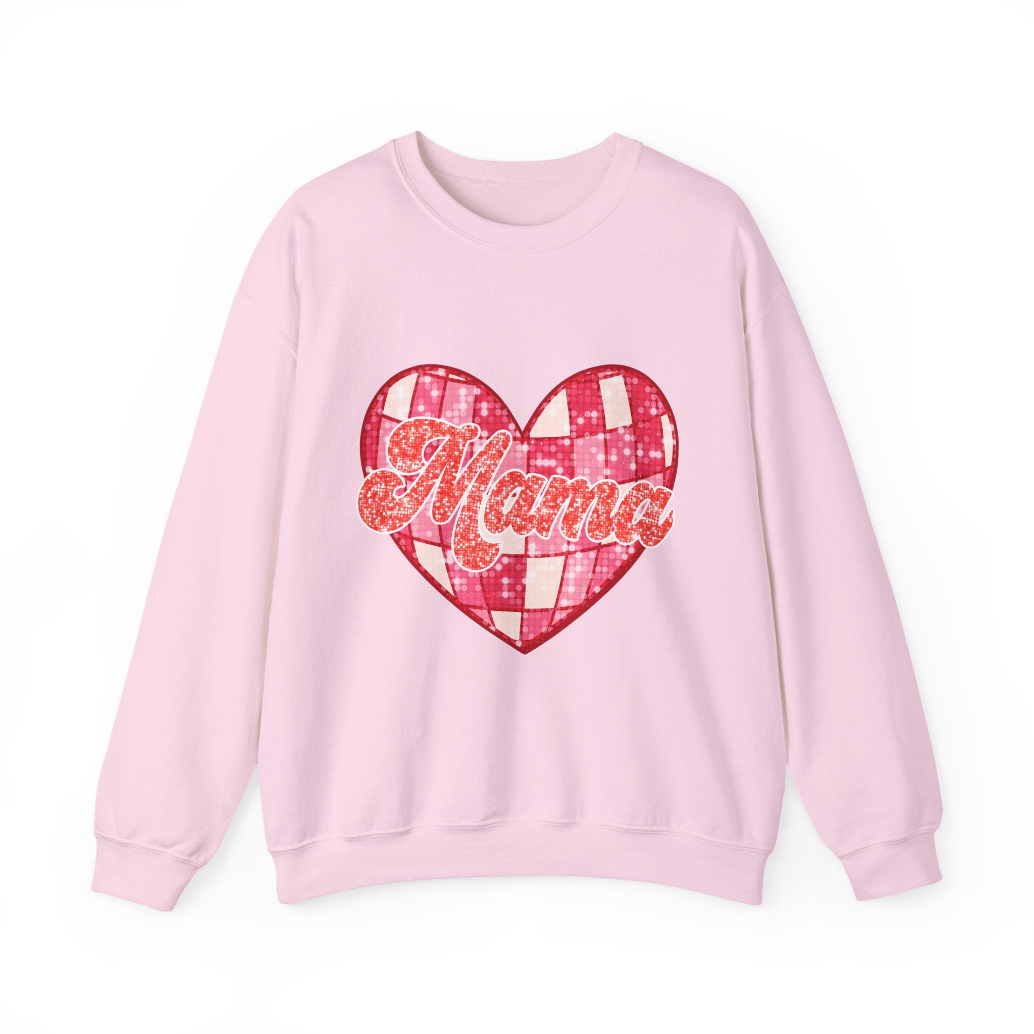 Mama Heart Crewneck Sweatshirt — Pink Patchwork Love Graphic