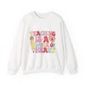 Teacher Crewneck Sweatshirt — "Teaching Is A Work of Heart" Cute Pastel Design