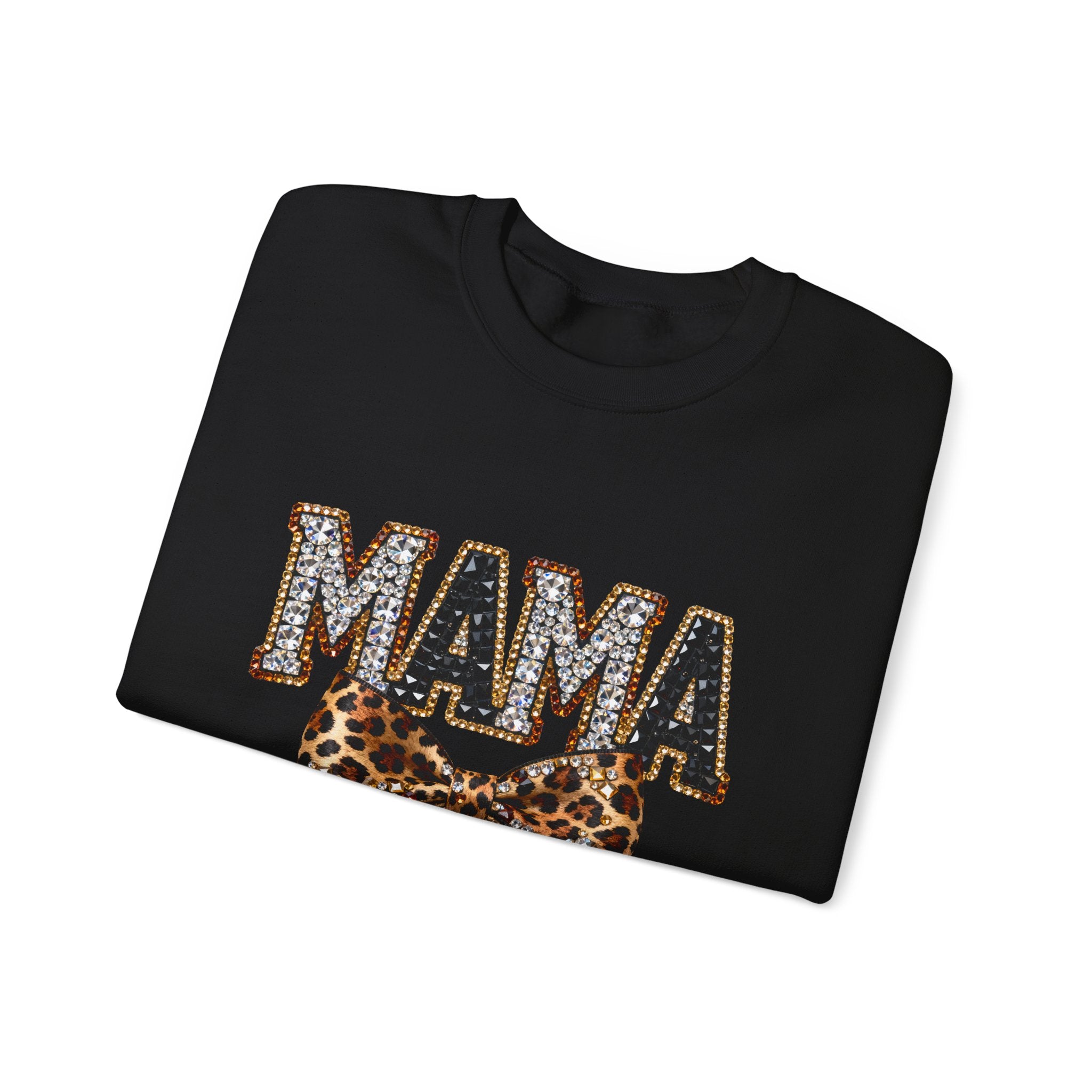 Mama Leopard Bow Crewneck Sweatshirt — Mama Graphic Pullover for Moms