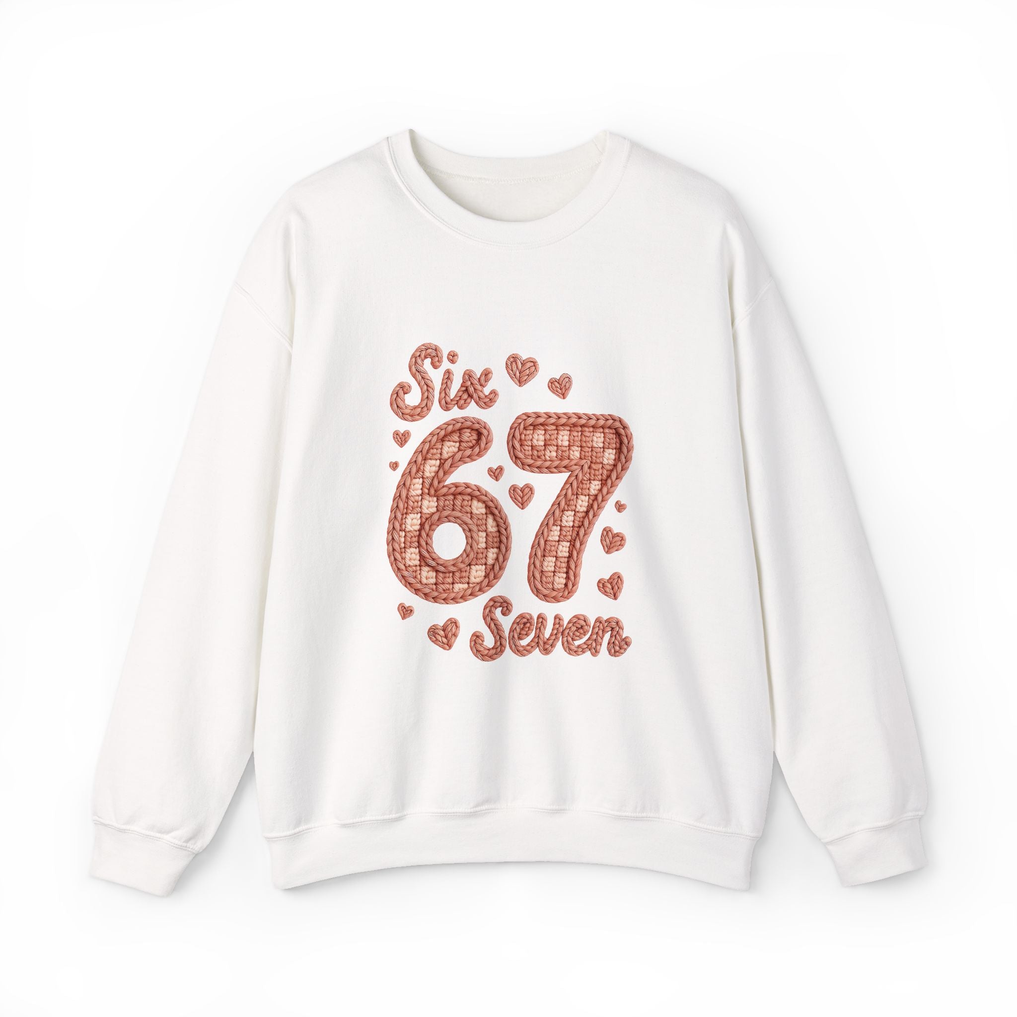 Crewneck Sweatshirt "Six Seven 67" Retro Plaid Hearts