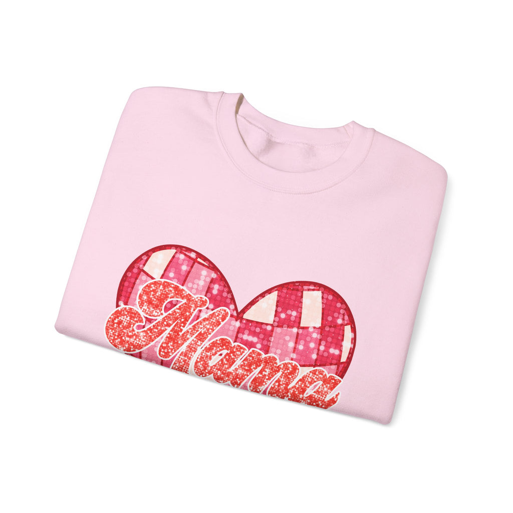 Mama Heart Crewneck Sweatshirt — Pink Patchwork Love Graphic