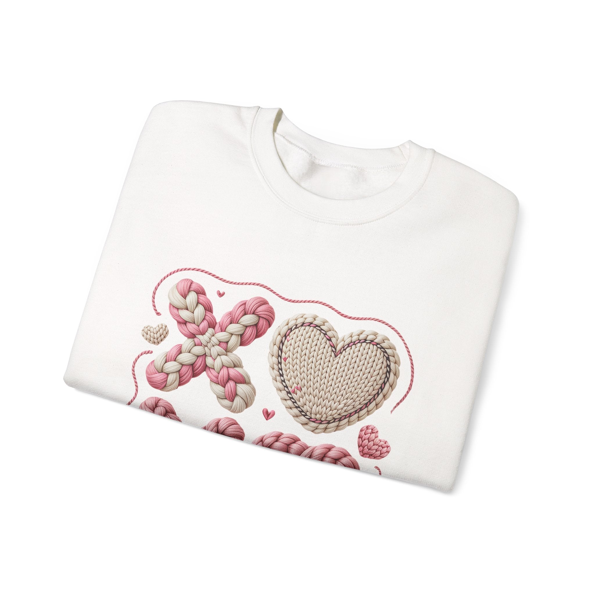 XO Heart Crewneck Sweatshirt — Pink Knit Valentine Pullover