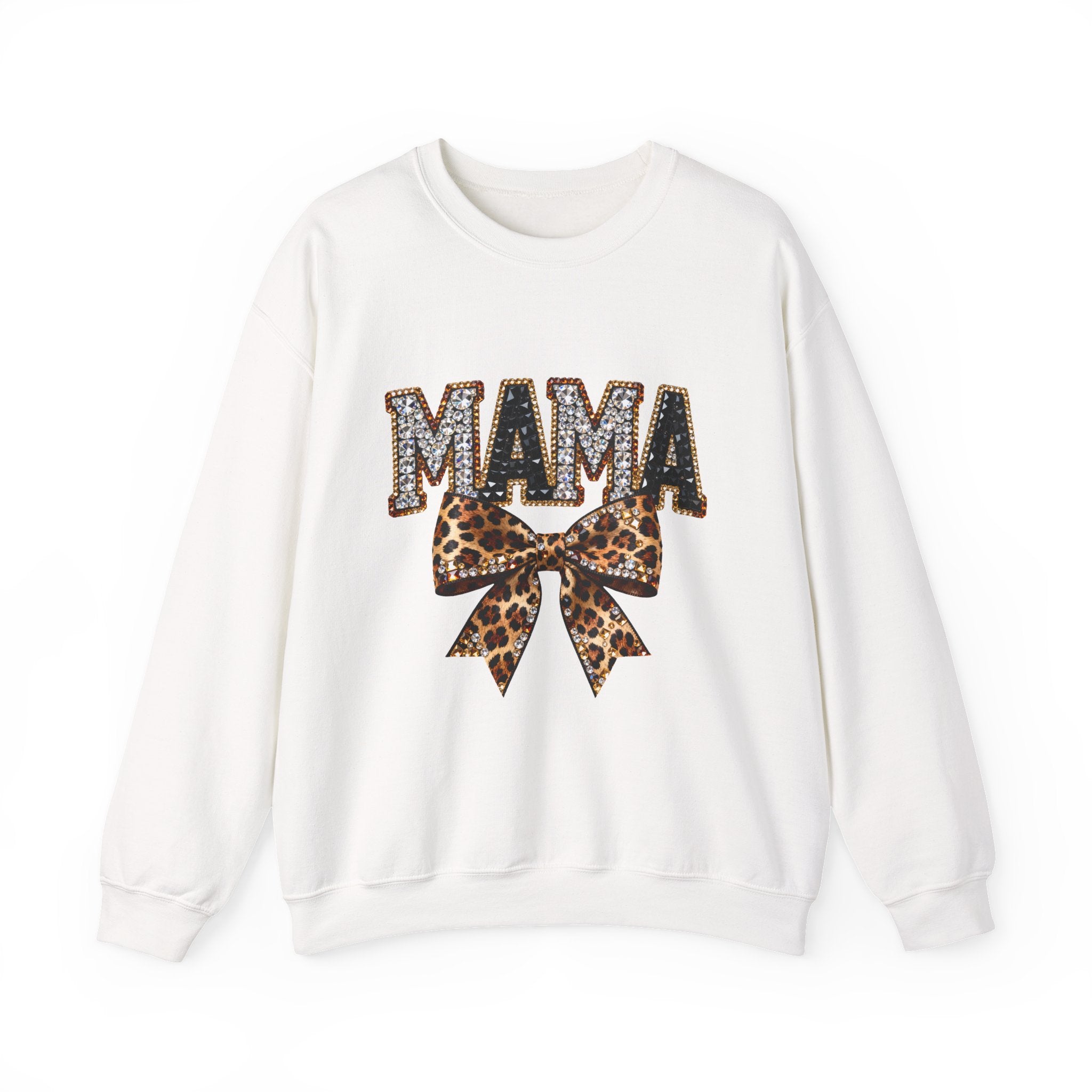 Mama Leopard Bow Crewneck Sweatshirt — Mama Graphic Pullover for Moms
