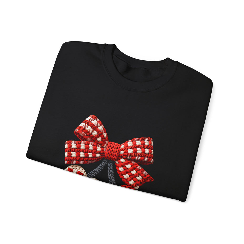Heart Ornament Crewneck Sweatshirt — Knitted Red Hearts & Gingham Bow Valentine's Pullover