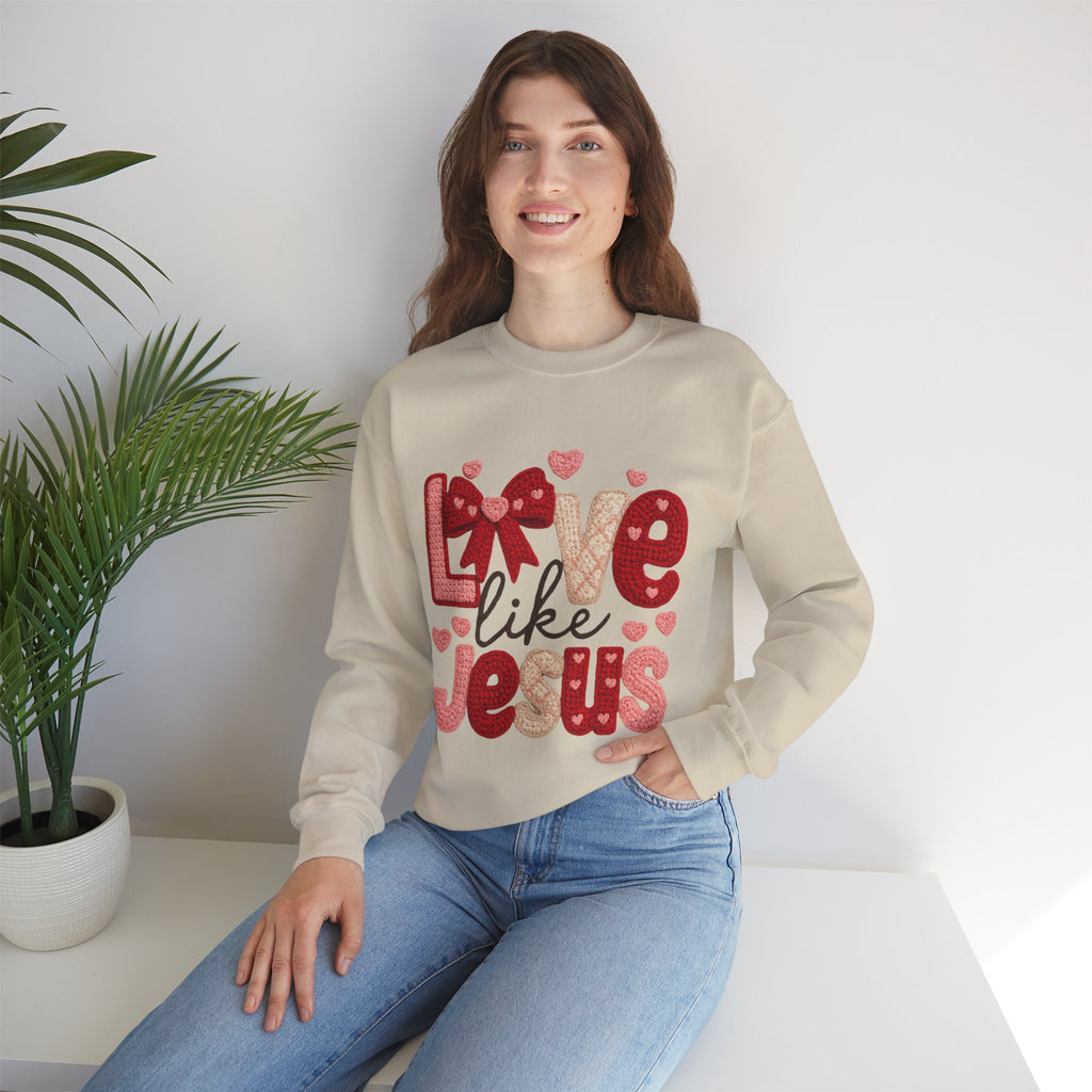 Crewneck Sweatshirt — "Love Like Jesus" Valentine Christian Graphic