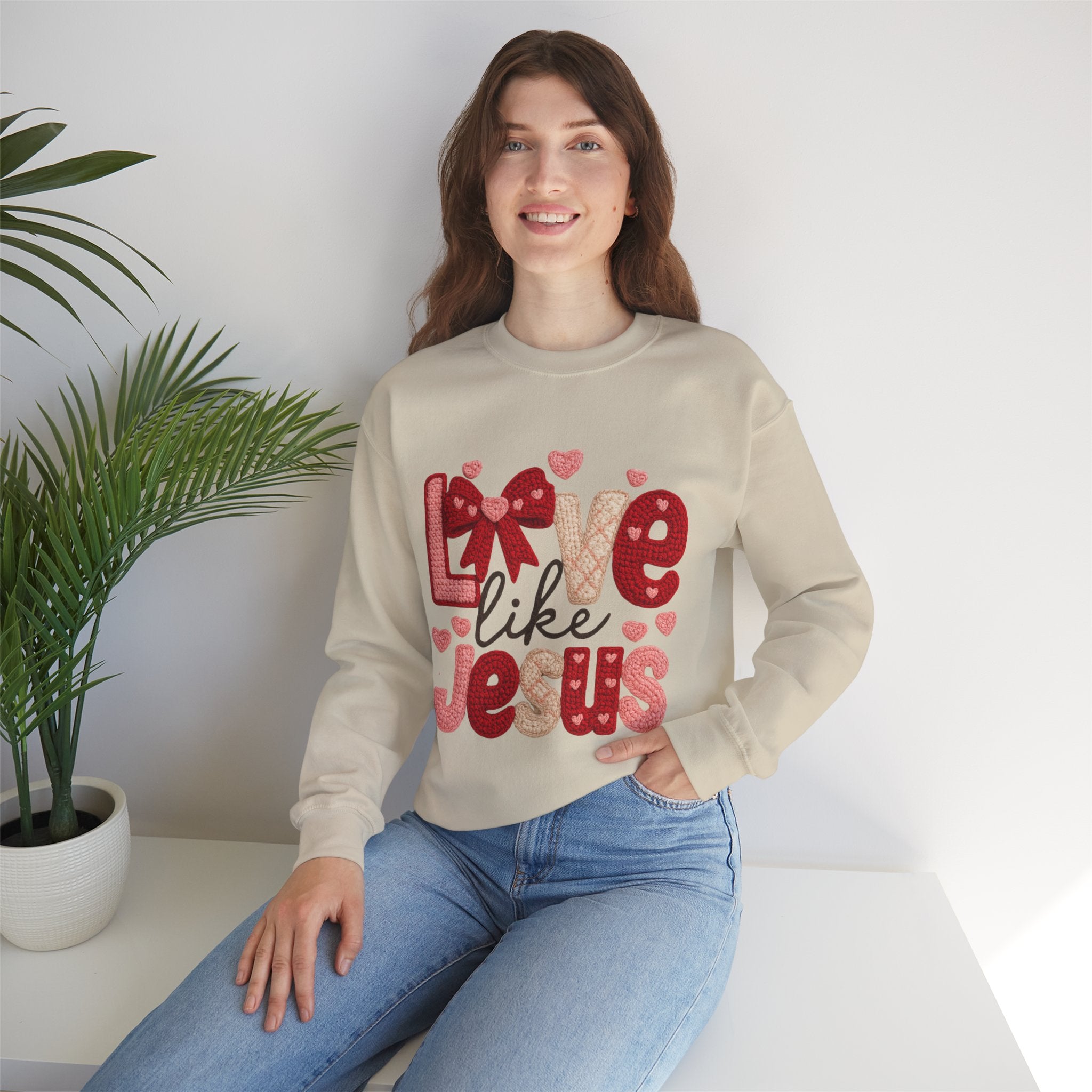 Crewneck Sweatshirt — "Love Like Jesus" Valentine Christian Graphic