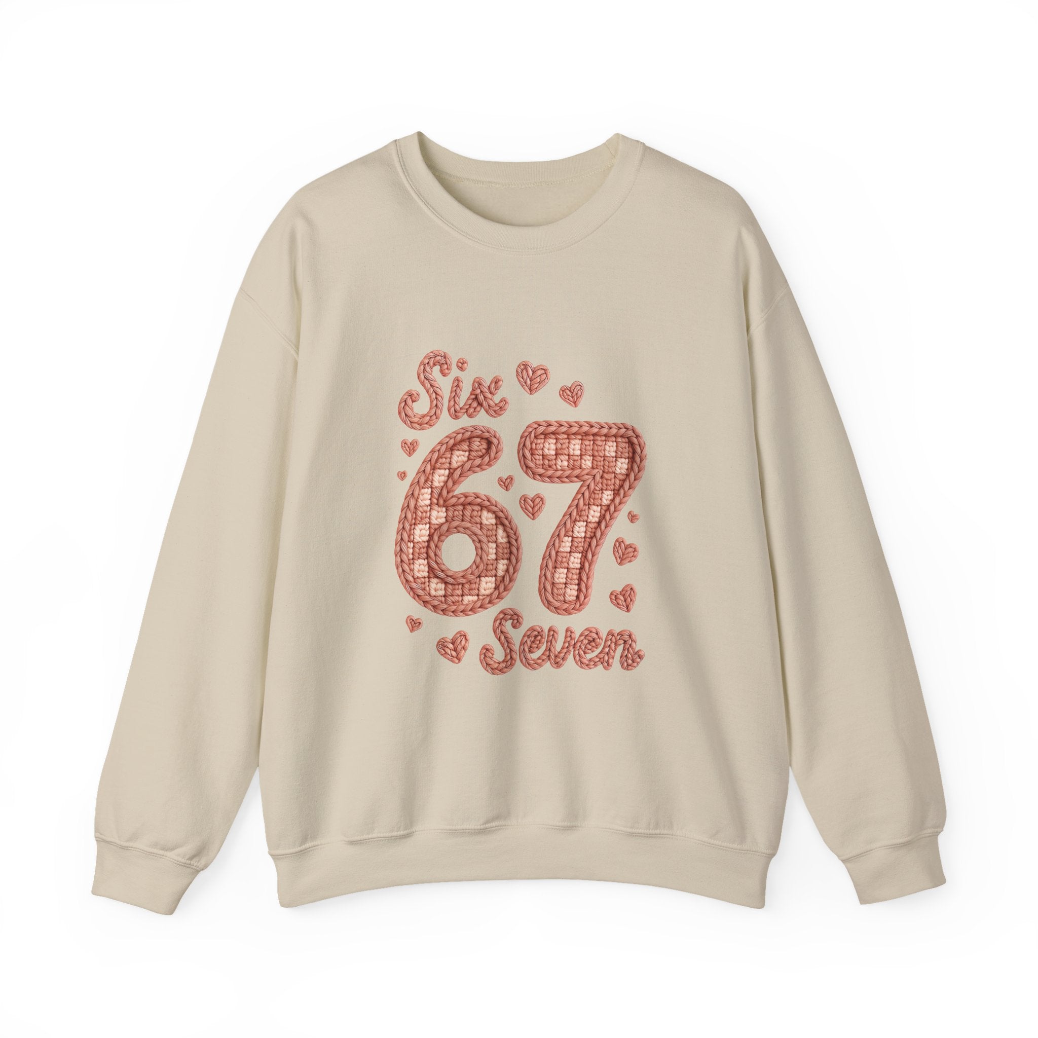 Crewneck Sweatshirt "Six Seven 67" Retro Plaid Hearts