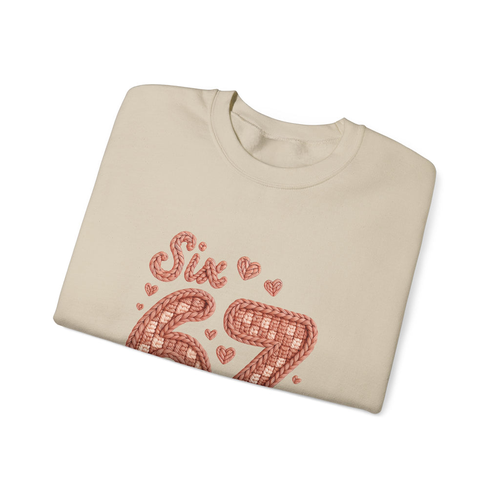 Crewneck Sweatshirt "Six Seven 67" Retro Plaid Hearts