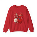 Heart Ornament Crewneck Sweatshirt — Knitted Red Hearts & Gingham Bow Valentine's Pullover