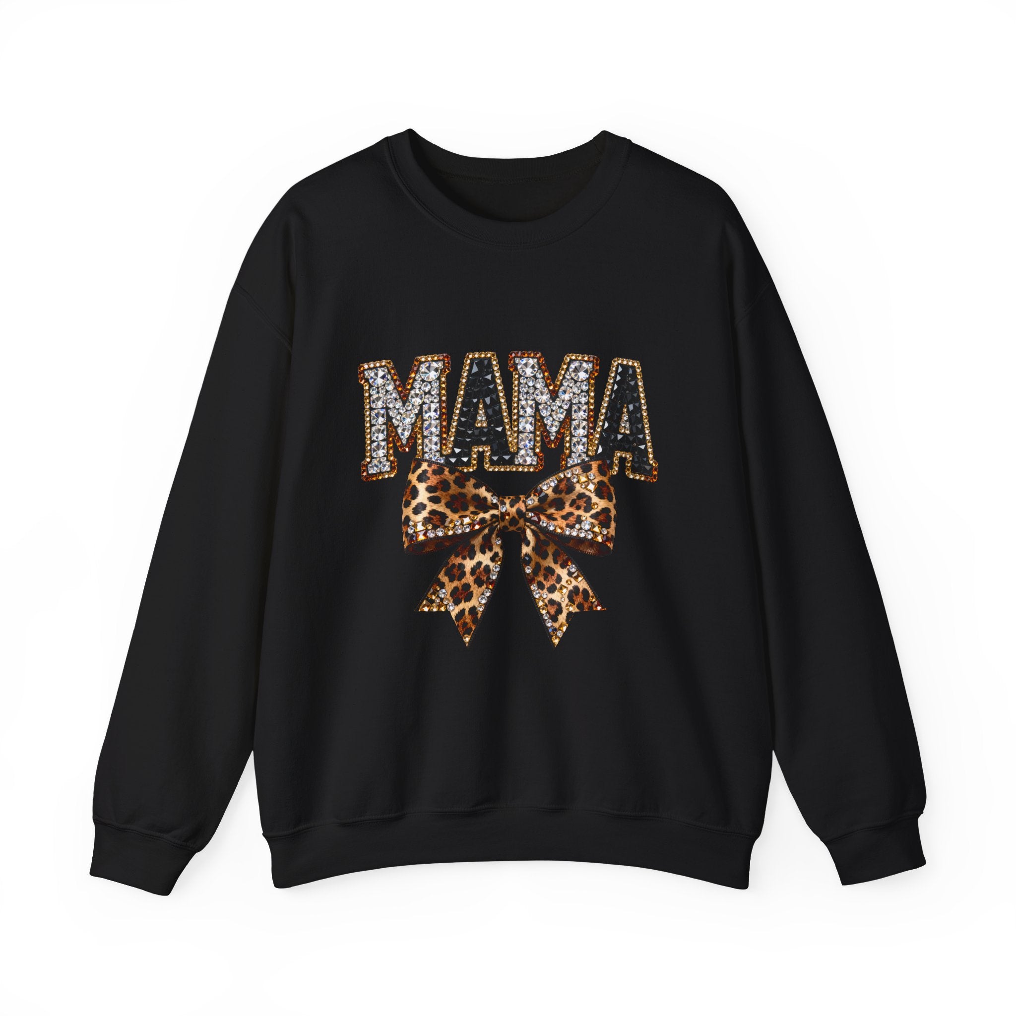 Mama Leopard Bow Crewneck Sweatshirt — Mama Graphic Pullover for Moms