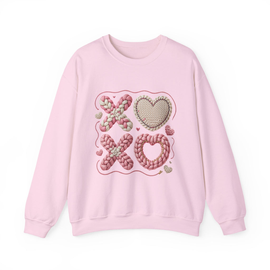XO Heart Crewneck Sweatshirt — Pink Knit Valentine Pullover