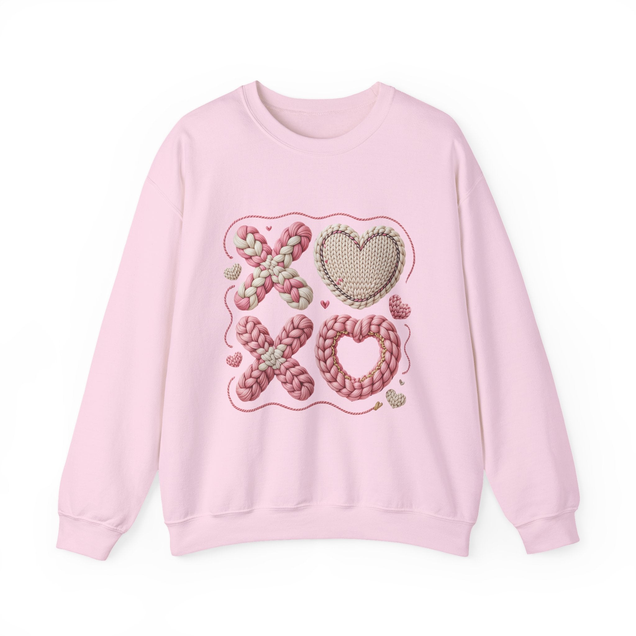 XO Heart Crewneck Sweatshirt — Pink Knit Valentine Pullover