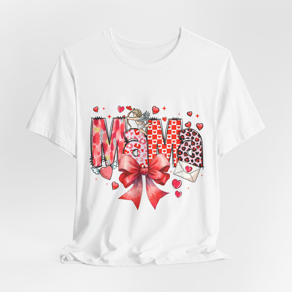 Mama Valentine Tee — Floral & Leopard Heart Mom Shirt with Gift Bow