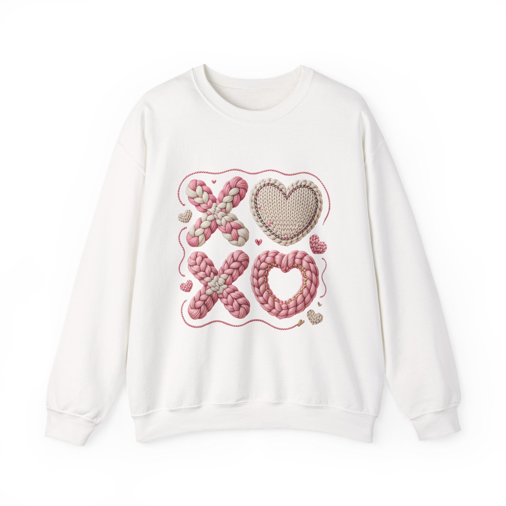 XO Heart Crewneck Sweatshirt — Pink Knit Valentine Pullover
