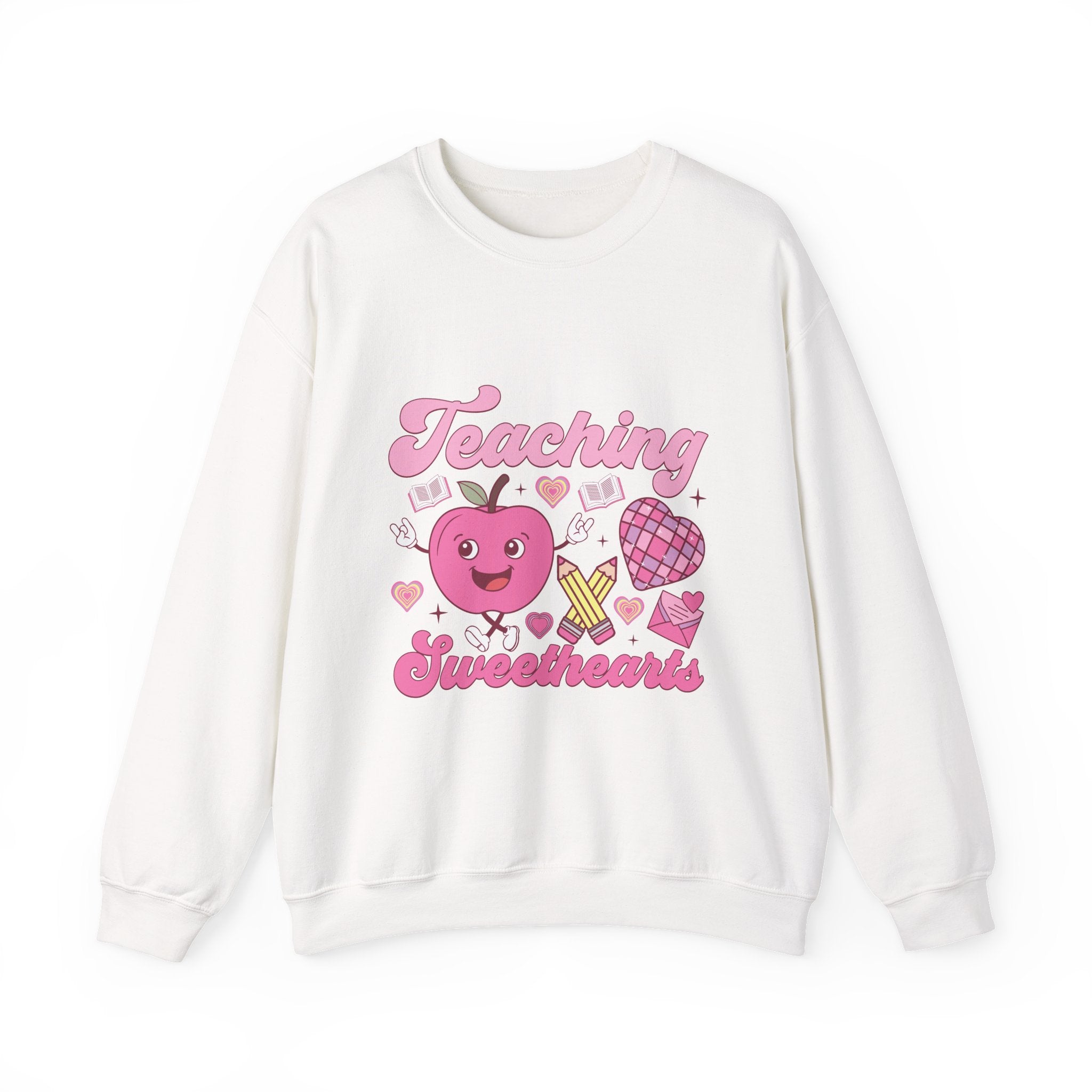 Teaching Sweethearts Crewneck Sweatshirt — Cute Pink Apple Teacher Valentine Sweatshirt