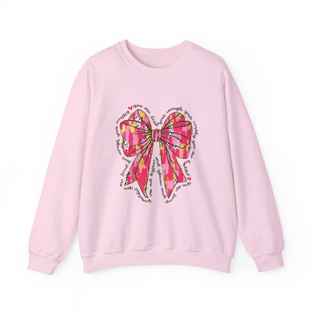 Bow Graphic Sweatshirt — Pink Floral Ribbon Design