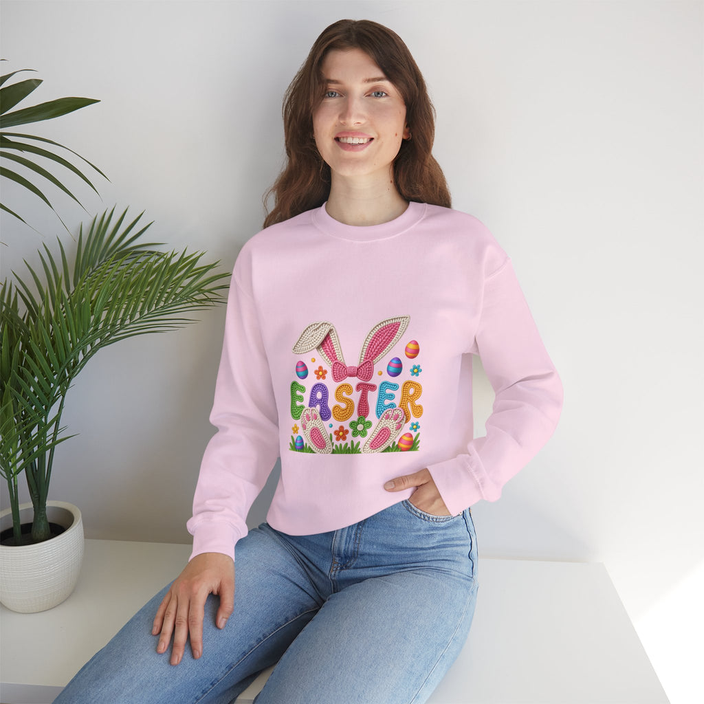 Easter Bunny Graphic Sweatshirt – Colorful 'EASTER' Spring Holiday Crewneck